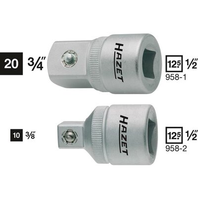 Adapter belsőnégyszögről 12,5 mm (1/2) külső négyszögre 20 mm (3/4), Hazet 958-1