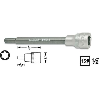 Torx csavarhúzófej belső torx csavarokhoz T45, belső négyszög 12,5 mm (1/2), Hazet 992SLG-T45