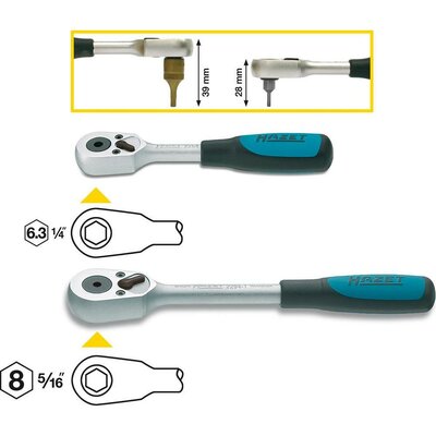 Átkapcsolható racsnis kar bitekhez 200 mm, 8 mm (5/16), Hazet 2264-1