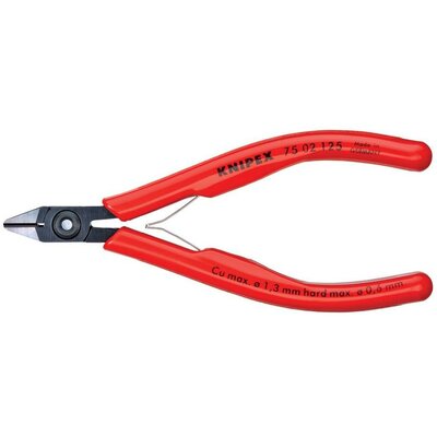 Elektronikai oldalcsípőfogó, lágy/közepes/kemény/zongora huzal max.: Ø 1,3/1/0,6/0,4 mm, Knipex 75 02 125 EAN