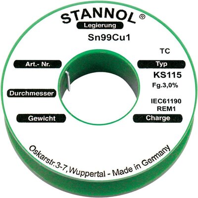 Forrasztóhuzal, ólommentes, 250 g, 1,5 mm, 3,0%, KS115