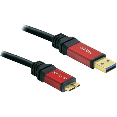 USB kábel 1 x USB 3.0 dugó A- 1 x USB 3.0 mikró dugó B, 1 m, piros, fekete, aranyozott