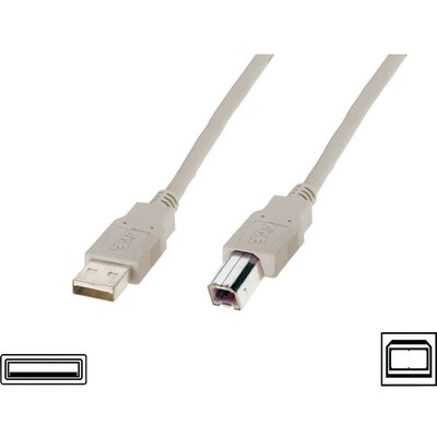 USB kábel [1x USB 2.0 dugó A - 1x USB 2.0 dugó B] 3 m Bézs Digitus