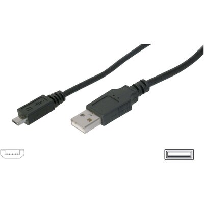 USB kábel [1x USB 2.0 dugó A - 1x USB 2.0 dugó Mikro-B] 1.80 m Fekete