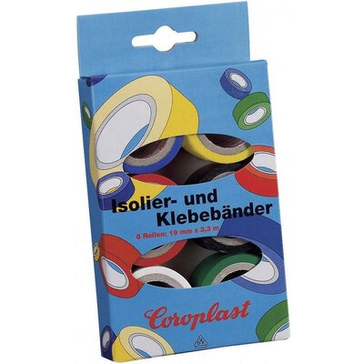 PVC elektromos szigetelőszalag készlet, 3 m x 19 mm, kék/sárga/piros/fekete/fehér/zöld, Coroplast 28839