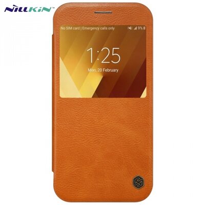 Nillkin Qin telefontok álló, bőr (aktív flip, S-View Cover) Barna [Samsung Galaxy A3 (2017) (SM-A320F)]