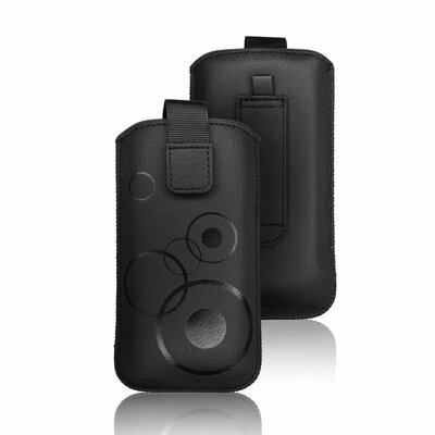 Forcell Deko univerzális álló kihúzós bőr hatású telefontok (készülék kiemelő funckió, tépőzáras, övre fűzhető) 170 x 89 mm, Fekete