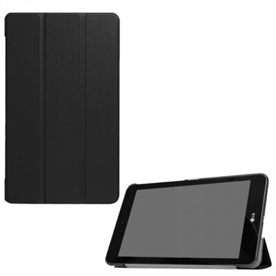 Tablet védőtok álló, bőr (FLIP, oldalra nyíló, TRIFOLD asztali tartó funkció) FEKETE LG G pad 4 8.0