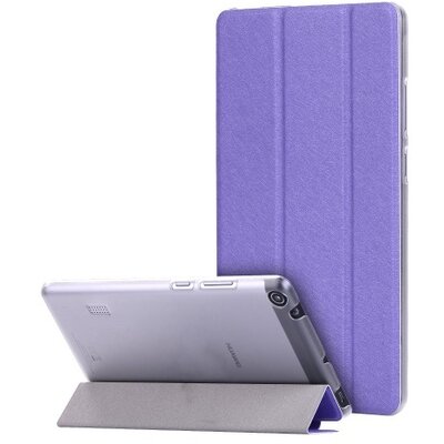 Tablet védőtok álló, bőr (FLIP, oldalra nyíló, TRIFOLD asztali tartó funkció, selyemminta) LILA [Huawei Mediapad T3 7"]