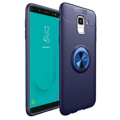 Hátlapvédő telefontok gumi / szilikon (asztali tartó funkció, telefontartó gyűrű, 360°-ban forgatható, beépített fémlemez) Kék [Samsung Galaxy J6 (2018) J600F]