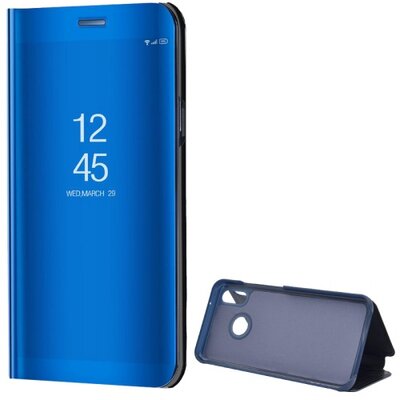 Telefontok álló, (aktív flip, oldalra nyíló, asztali tartó funkció, tükrös felület, Mirror View Case) Kék [Huawei P20 Lite]