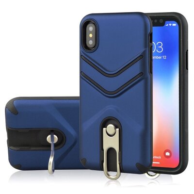 Defender műanyag hátlapvédő telefontok (közepesen ütésálló, gumírozott, fém kitámasztó) SötétKék [Apple iPhone XR 6.1]