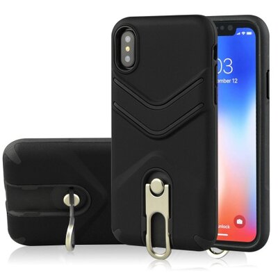 Defender műanyag hátlapvédő telefontok (közepesen ütésálló, gumírozott, fém kitámasztó) Fekete [Apple iPhone XS Max 6.5]