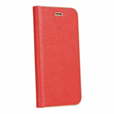 Luna Book elegáns flipes oldalra nyíló bőr hatású telefontok, alumínium éllel - Huawei P20 Lite, Piros