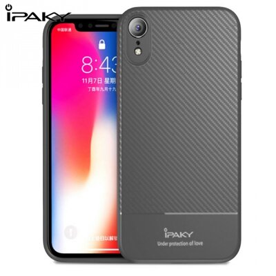 IPAKY hátlapvédő telefontok gumi / szilikon (ultravékony, karbonminta) Szürke [Apple iPhone XR 6.1]