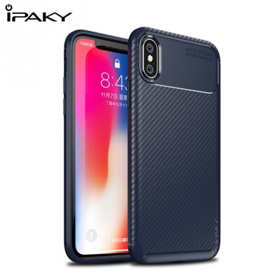 IPAKY hátlapvédő telefontok gumi / szilikon (karbonminta) SötétKék [Apple iPhone X 5.8, Apple iPhone XS 5.8]