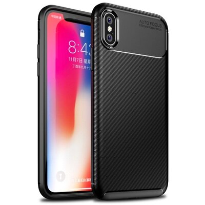 Hátlapvédő telefontok gumi / szilikon (karbon minta, légpárnás sarok) Fekete [Apple iPhone X 5.8, Apple iPhone XS 5.8]