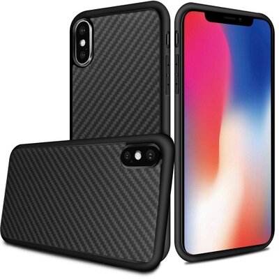 Hátlapvédő telefontok gumi / szilikon (karbonminta) Fekete [Apple iPhone X 5.8, Apple iPhone XS 5.8]