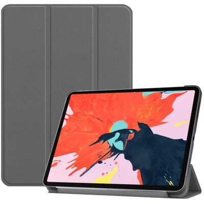 Tablet védőtok álló, bőr (aktív flip, oldalra nyíló, TRIFOLD asztali tartó funkció) SZÜRKE [Apple IPAD Pro 12.9 (2018)]