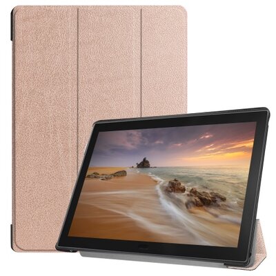 Tablet védőtok álló, bőr (FLIP, oldalra nyíló, TRIFOLD asztali tartó funkció), Rosegold [Lenovo Tab E10 (TB-X104F)]