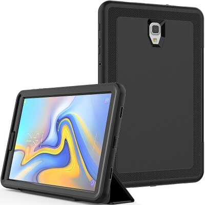 Defender Tablet védőtok gumi (FLIP előlap, műanyag belső, TRIFOLD asztali tartó funkció, közepesen ütésálló), Fekete [Samsung Galaxy Tab A 10.5 LTE (2018) SM-T595, Samsung Galaxy Tab A 10.5 WIFI (2018) SM-T590]