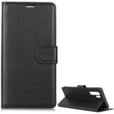 Telefontok álló, bőr hatású (flip, oldalra nyíló, asztali tartó funkció, prémium) Fekete [Huawei P30 Pro]