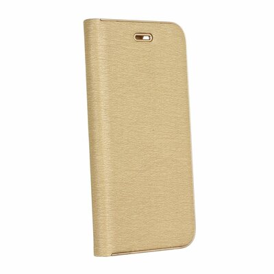 Luna Book elegáns flipes oldalra nyíló bőr hatású telefontok, alumínium éllel - Samsung Galaxy A50, Arany