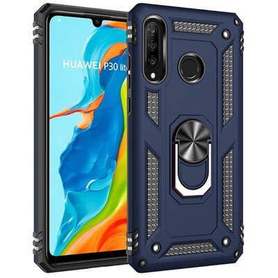 Defender műanyag Hátlapvédő telefontok (közepesen ütésálló, gumi / szilikon belső, telefontartó gyűrű, beépített fémlemez) Kék [Huawei P30 Lite (Nova 4e)]