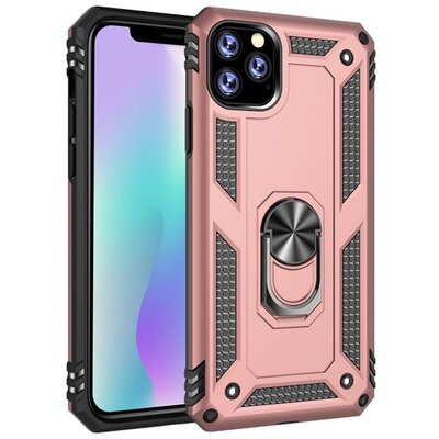 Defender műanyag hátlapvédő telefontok (közepesen ütésálló, szilikon belső, telefontartó gyűrű, beépített fémlemez) RoseGold [Apple iPhone 11 Pro Max]