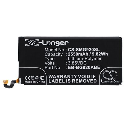 CAMERON SINO CS-SMG920SL utángyártott akkumulátor 2550 mAh LI-Polymer (EB-BG920ABE / GH43-04413A kompatibilis) [Samsung Galaxy S6 (SM-G920)]