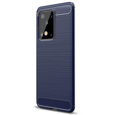 Szilikon hátlapvédő telefontok (közepesen ütésálló, légpárnás sarok, szálcsiszolt, karbon minta) Sötétkék [Samsung Galaxy S20 Ultra (SM-G988F)]