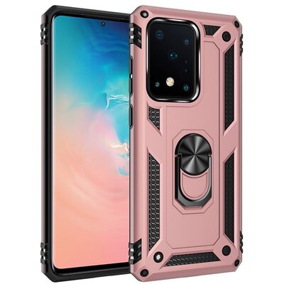 Defender műanyag hátlapvédő telefontok (közepesen ütésálló, szilikon belső, telefontartó gyűrű, beépített fémlemez) RoseGold [Samsung Galaxy S20 Ultra (SM-G988F)]