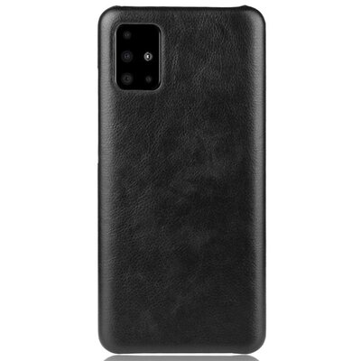Műanyag hátlapvédő telefontok (bőr hatású) Fekete [Samsung Galaxy A71 (SM-A715F)]