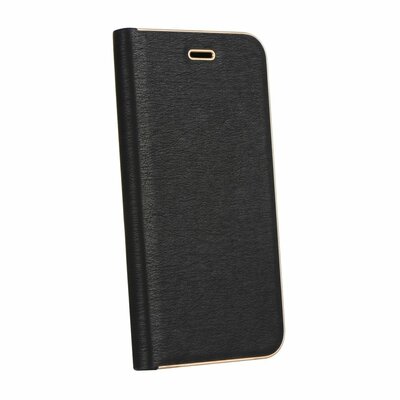 Luna Book elegáns flipes oldalra nyíló bőr hatású telefontok, alumínium éllel - Samsung Galaxy A71, Fekete