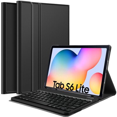 Tablet védőtok álló, bőr hatású (FLIP, kivehető bluetooth billentyűzet, asztali tartó funkció, QWERTY, angol nyelvű), Fekete [Samsung Galaxy Tab S6 Lite 10.4 WIFI (SM-P610), Samsung Galaxy Tab S6 Lite 10.4 LTE (SM-P615)]