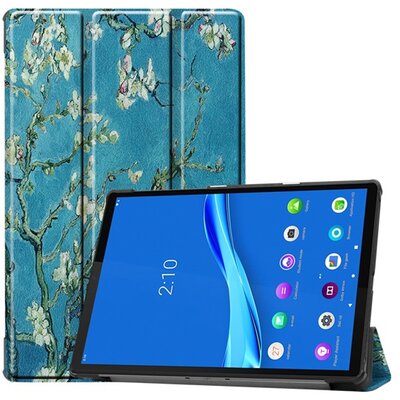 Tablet védőtok álló, bőr hatású (aktív flip, oldalra nyíló, TRIFOLD asztali tartó funkció, virág minta) KÉK [Lenovo Tab M10 Plus (TB-X606F), Lenovo Tab M10 FHD Plus (TB-X606X)]