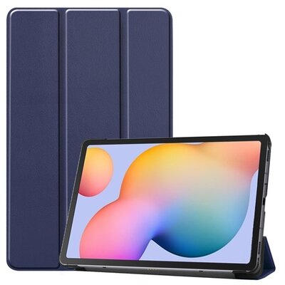 Tablet védőtok álló, bőr hatású (FLIP, oldalra nyíló, TRIFOLD asztali tartó funkció), Sötétkék [Samsung Galaxy Tab S6 Lite 10.4 WIFI (SM-P610), Samsung Galaxy Tab S6 Lite 10.4 LTE (SM-P615)]