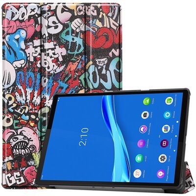 Tablet védőtok álló, bőr hatású (aktív flip, oldalra nyíló, TRIFOLD asztali tartó funkció, graffiti minta) SZÍNES [Lenovo Tab M10 Plus (TB-X606F)]