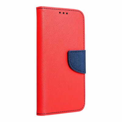 Oldalra nyíló flip telefontok, kellemes bőr hatású, bankkártya zseb, kitámasztható - Xiaomi Redmi Note 9, Piros/Tengerkék