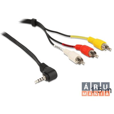 Delock 84504 sztereó jack 3.5 mm 4 pin apa forgatott > 3 x RCA apa 1,5 m kábel