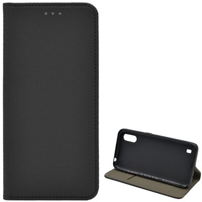 Telefontok álló, bőr hatású (FLIP, oldalra nyíló, asztali tartó funkció, rombusz minta) Fekete [Samsung Galaxy A01 (SM-A015F)]