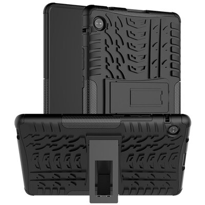 Defender műanyag tablet hátlap védőtok (közepesen ütésálló, szilikon belső, kitámasztó, autógumi minta), Fekete [Huawei MatePad T8 LTE, Huawei MatePad T8 WIFI]