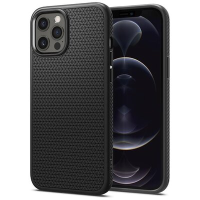 SPIGEN LIQUID AIR szilikon hátlapvédő telefontok (rombusz minta), Fekete [Apple iPhone 12, Apple iPhone 12 Pro]