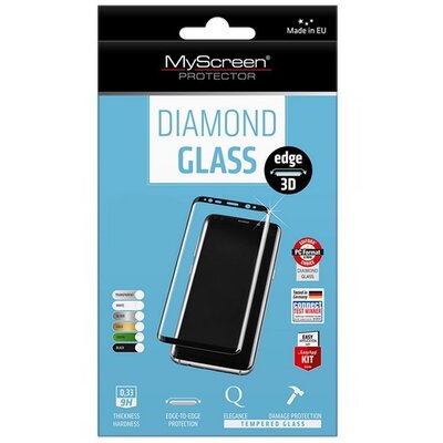 MYSCREEN DIAMOND GLASS EDGE kijelzővédő üvegfólia (2.5D full glue, íves, karcálló, 0.33 mm, 9H), Fekete [Huawei P Smart Pro (2019)]