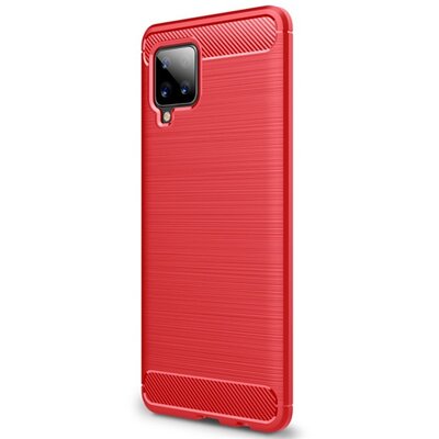 Szilikon hátlapvédő telefontok (közepesen ütésálló, légpárnás sarok, szálcsiszolt, karbon minta), Piros [Samsung Galaxy A42 5G (SM-A425F)]