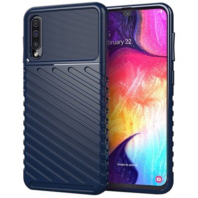 Szilikon hátlapvédő telefontok (közepesen ütésálló, csíkos, dombor minta), Sötétkék [Samsung Galaxy A50 (SM-A505F), Samsung Galaxy A30s (SM-A307F), Samsung Galaxy A50s (SM-A507F)]