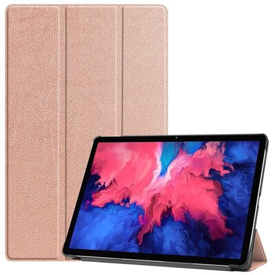 Tablet védőtok álló, bőr hatású (aktív flip, oldalra nyíló, Trifold asztali tartó funkció), Rosegold [Lenovo Tab P11 (TB-J606F)]