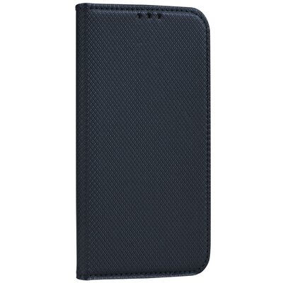 Smart flip Telefontok, mágneses flip zár, oldalra nyíló, bőr hatású - Samsung Galaxy A12, Fekete