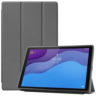 Tablet védőtok álló, bőr hatású (aktív flip, oldalra nyíló, TRIFOLD asztali tartó funkció), Szürke [Lenovo Tab M10 HD (TB-X306F)]