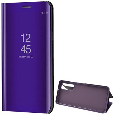 Telefontok álló (aktív flip, oldalra nyíló, asztali tartó funkció, tükrös felület, Mirror View Case), Lila [Huawei P Smart (2021)]